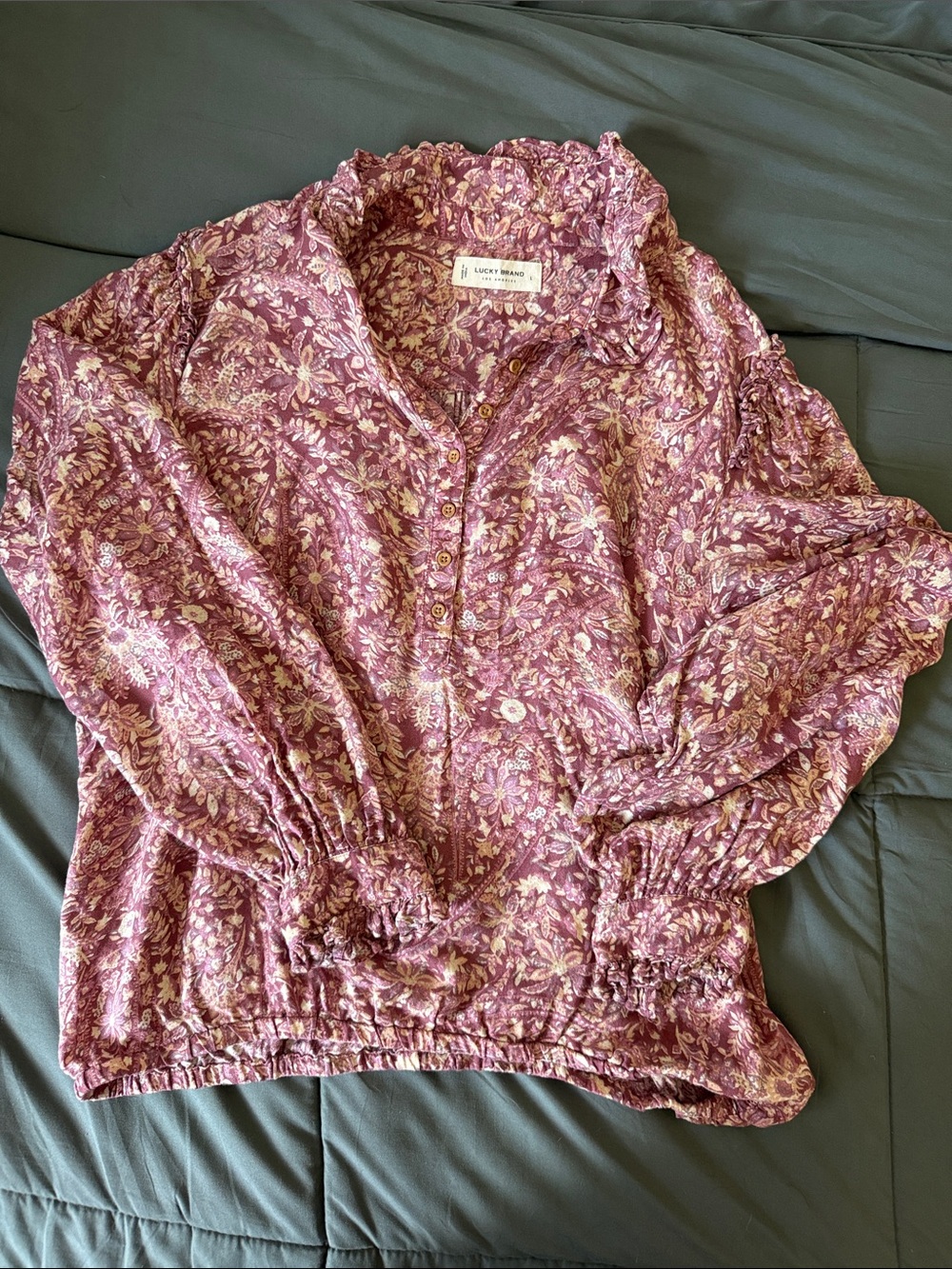 Lucky Brand Floral Button-Front Blouse in Mauve and Cream